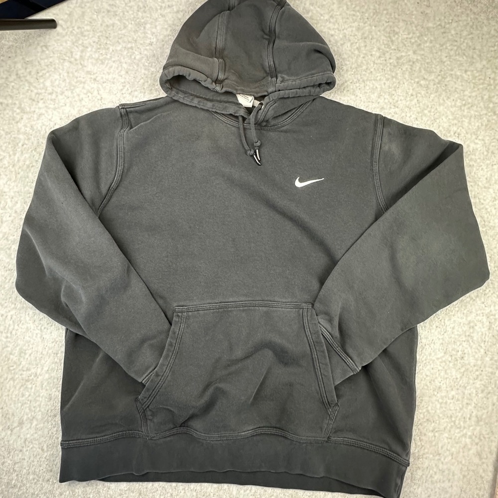 Nike Mens XL Embroidered Swoosh Hoodie Faded Black Pullover Fleece Sweatshirt - Picture 1 of 12